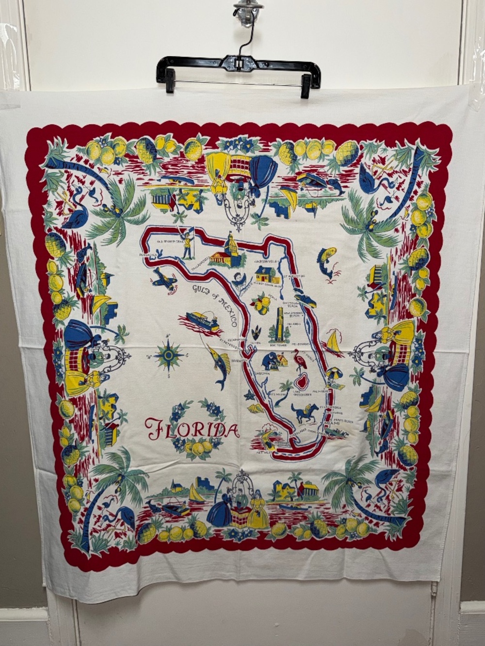 Large Vintage FLORIDA State Tablecloth Souvenir Tablecloth